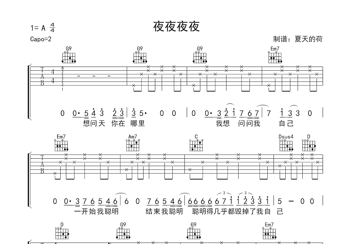 夜夜夜夜吉他谱预览图