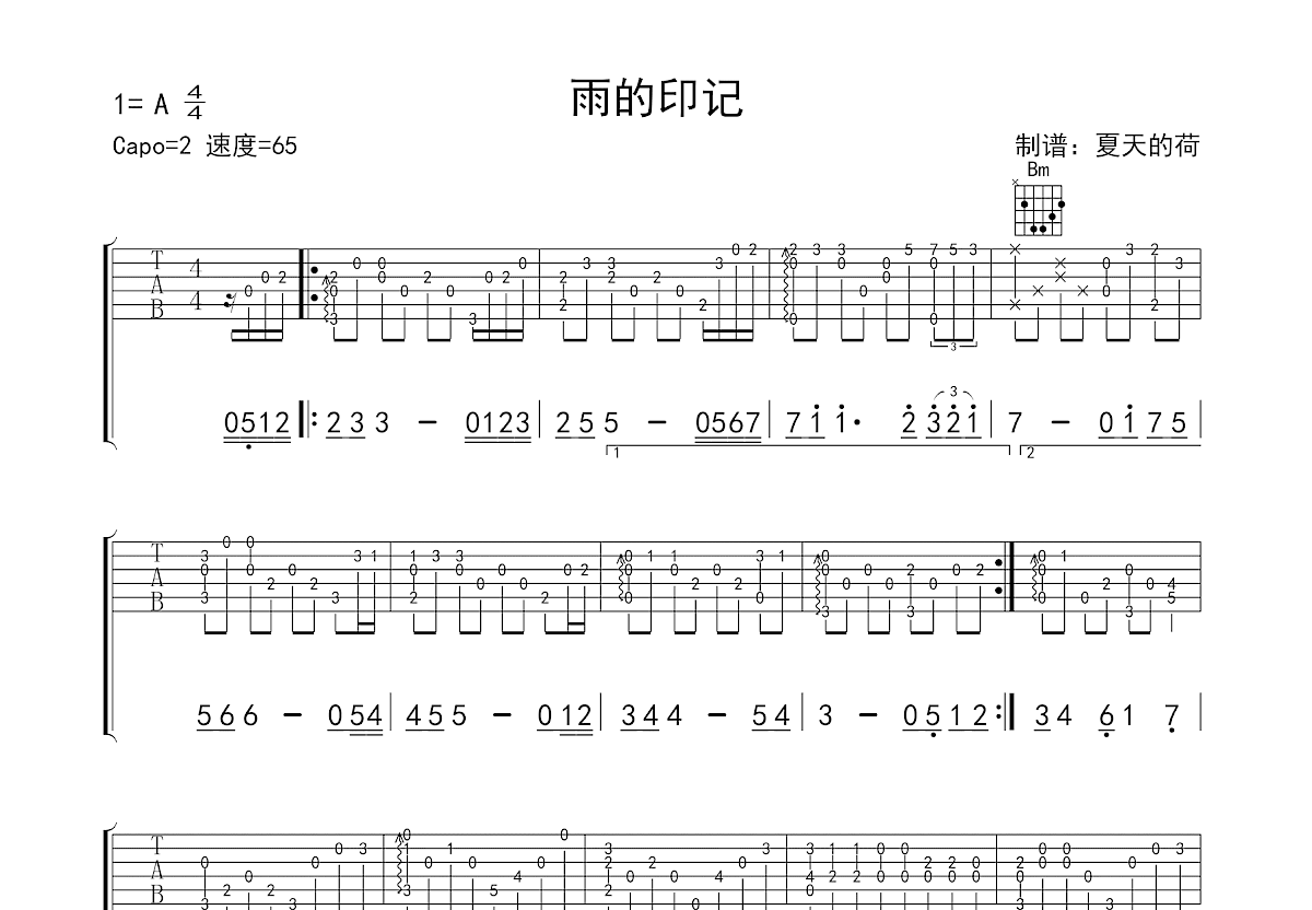 雨的印记吉他谱预览图