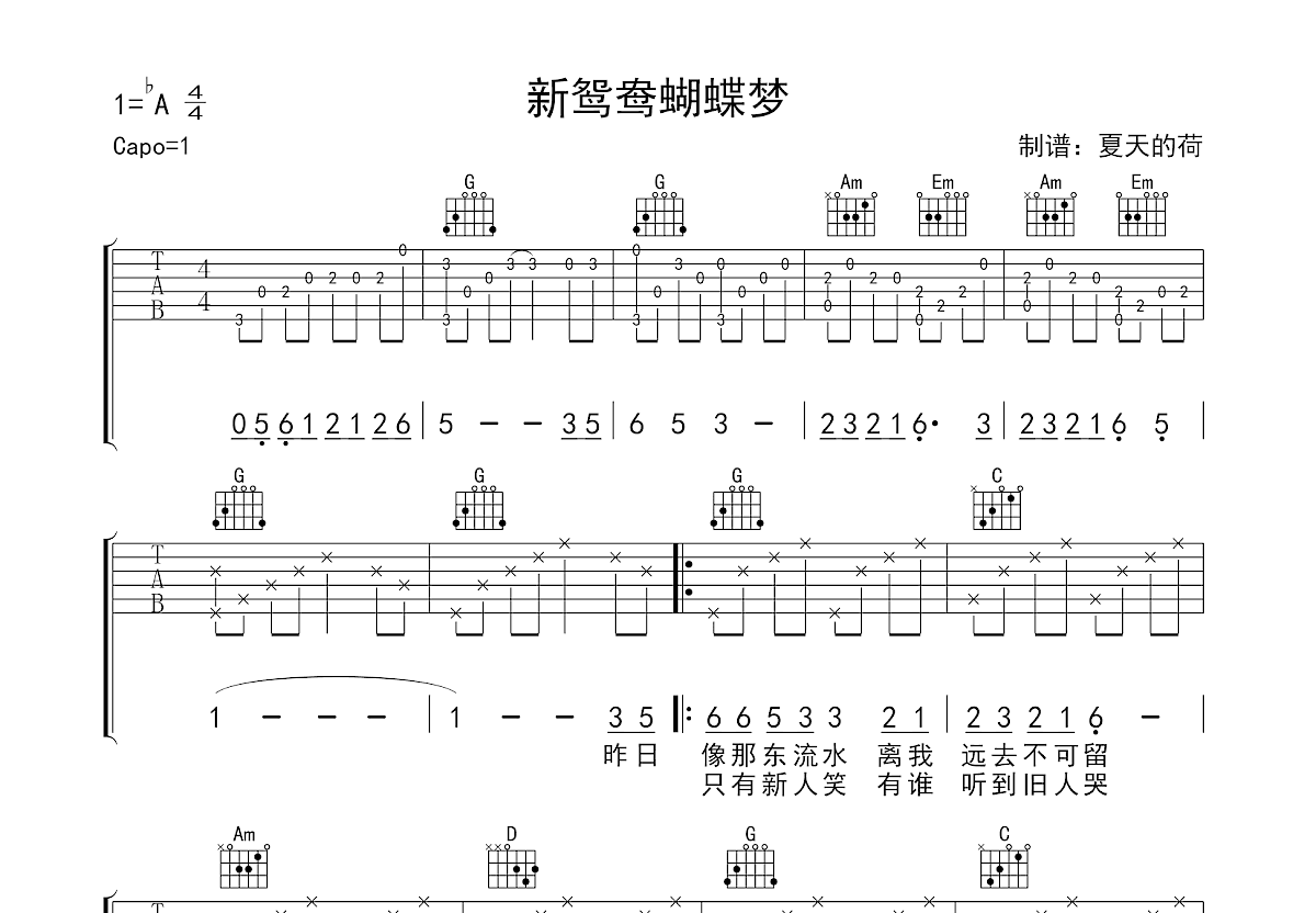 新鸳鸯蝴蝶梦吉他谱预览图