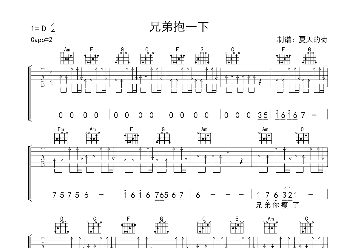 兄弟抱一下吉他谱预览图
