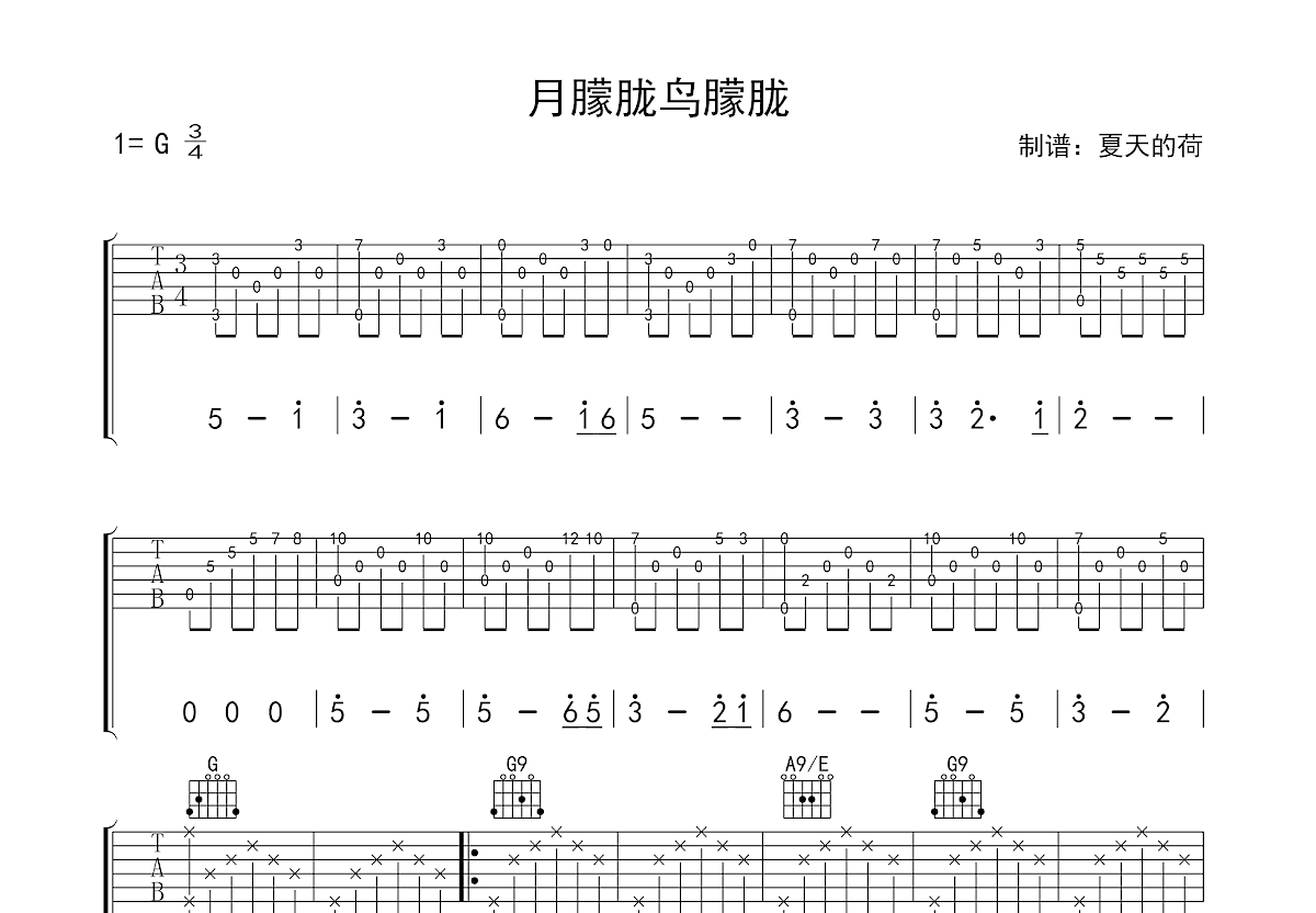 月朦胧鸟朦胧吉他谱预览图