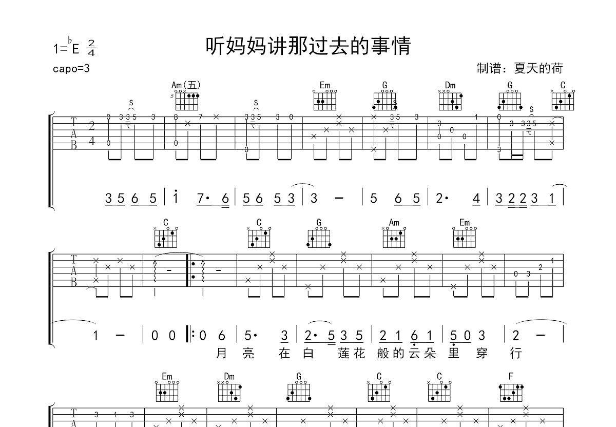 听妈妈讲那过去的事情吉他谱预览图