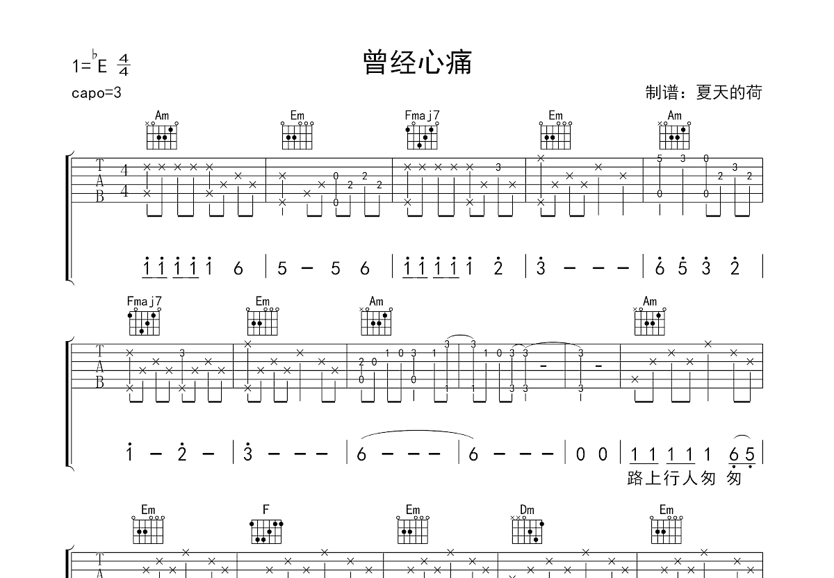 曾经心痛吉他谱预览图