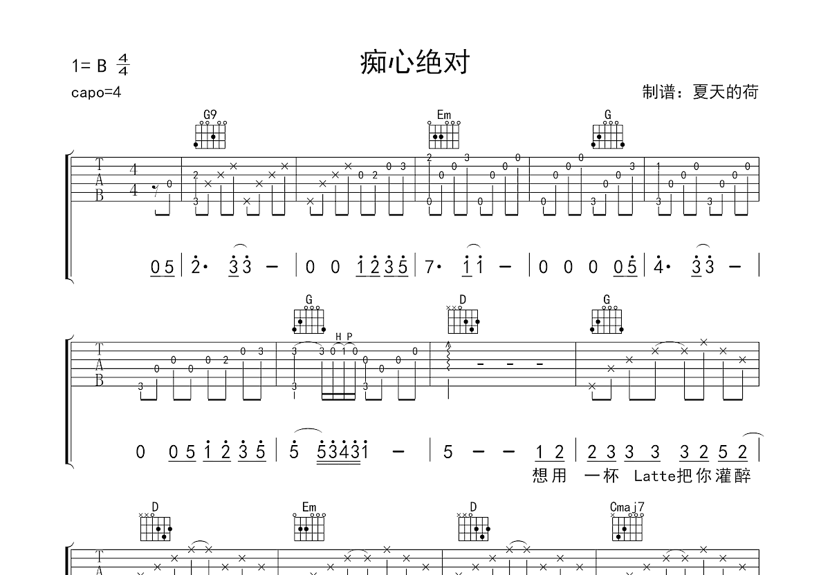 痴心绝对吉他谱预览图