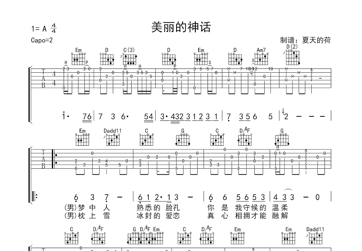 美丽的神话吉他谱预览图