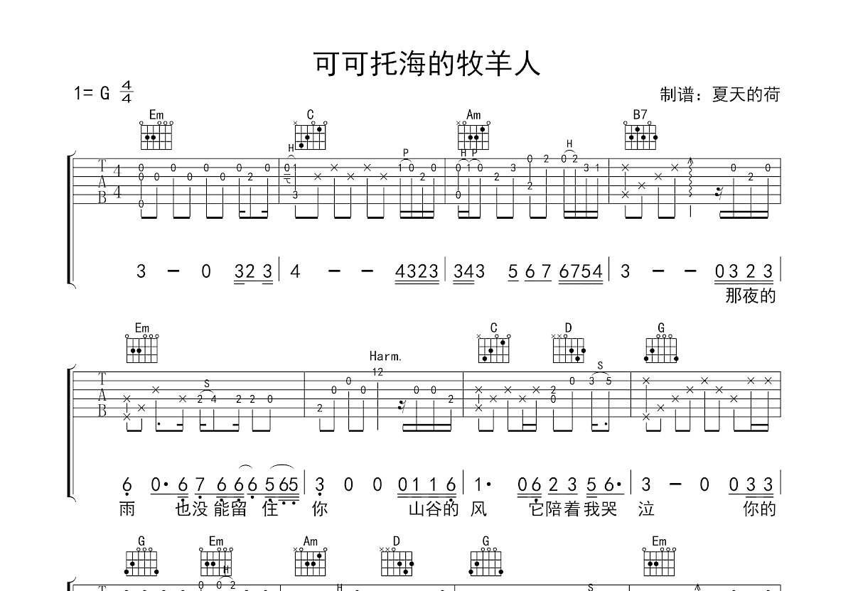 可可托海的牧羊人吉他谱预览图