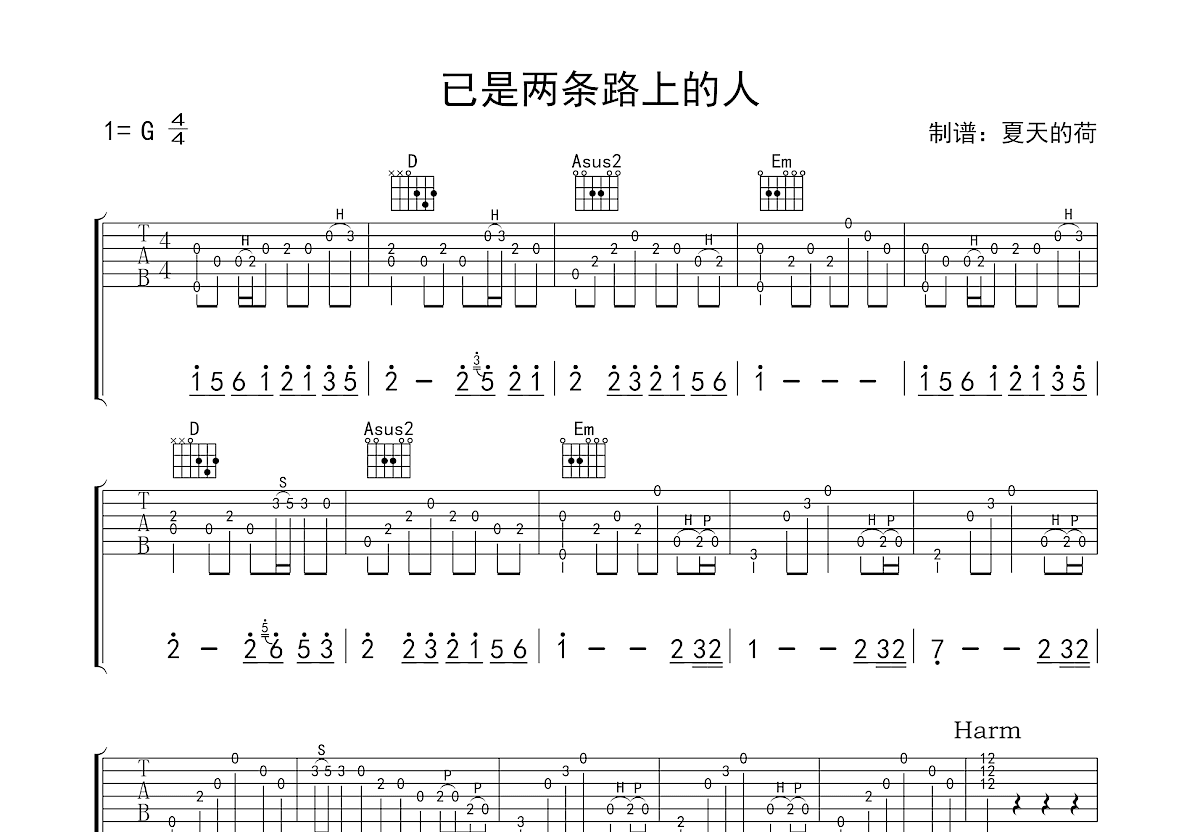 已是两条路上的人吉他谱预览图