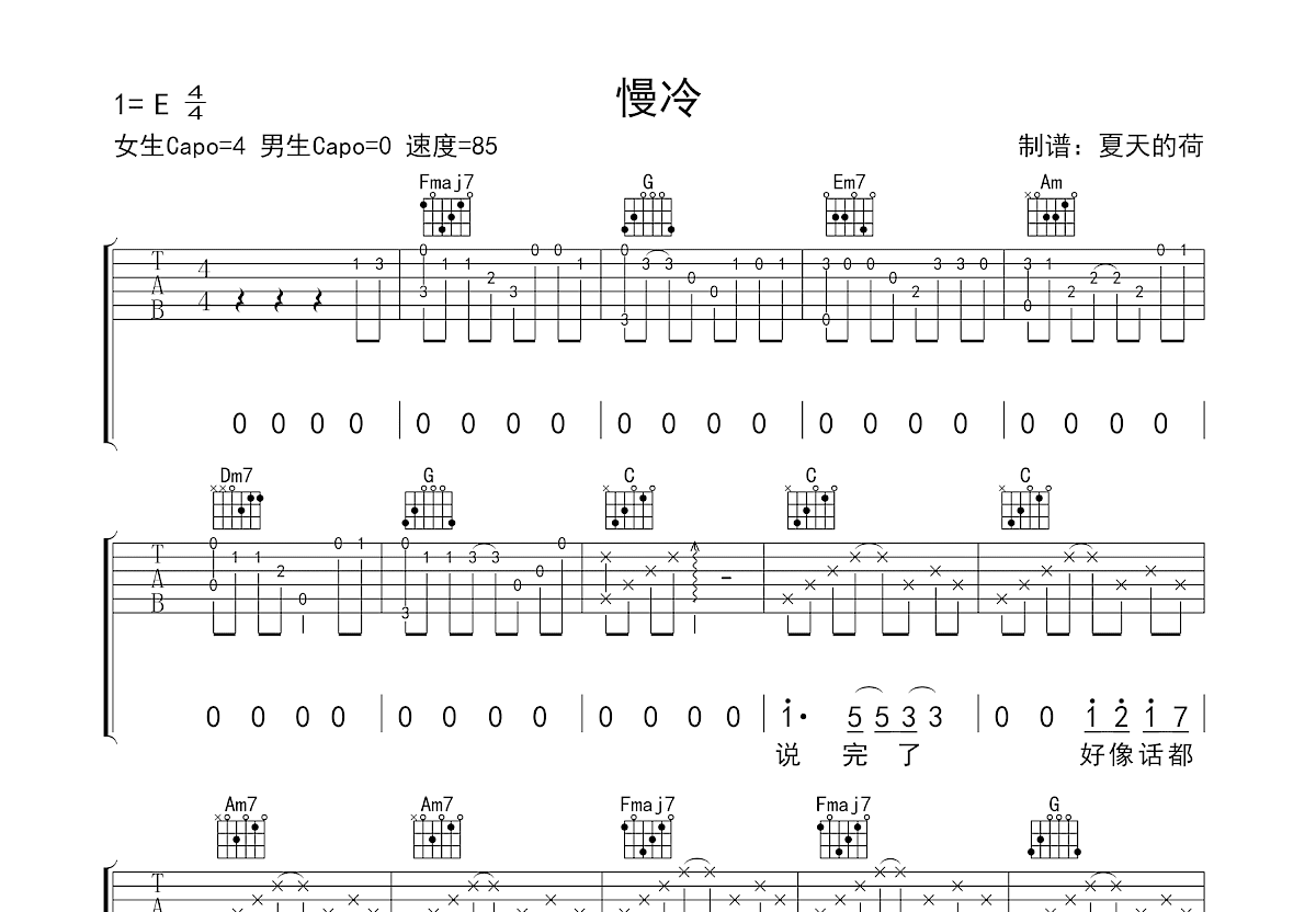 慢冷吉他谱预览图