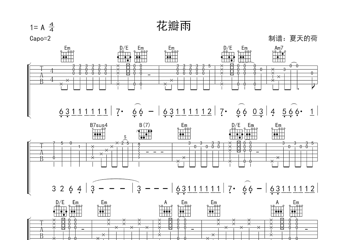 花瓣雨吉他谱预览图