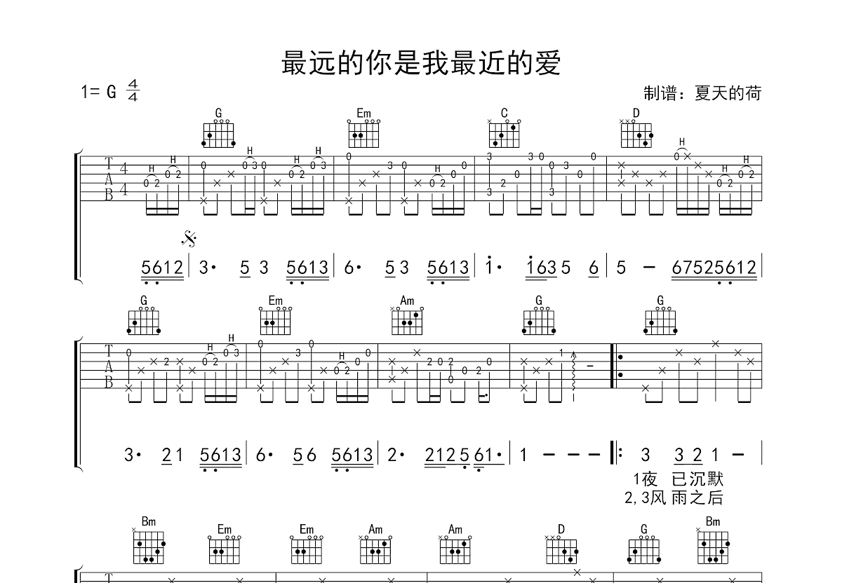 最远的你是我最近的爱吉他谱预览图