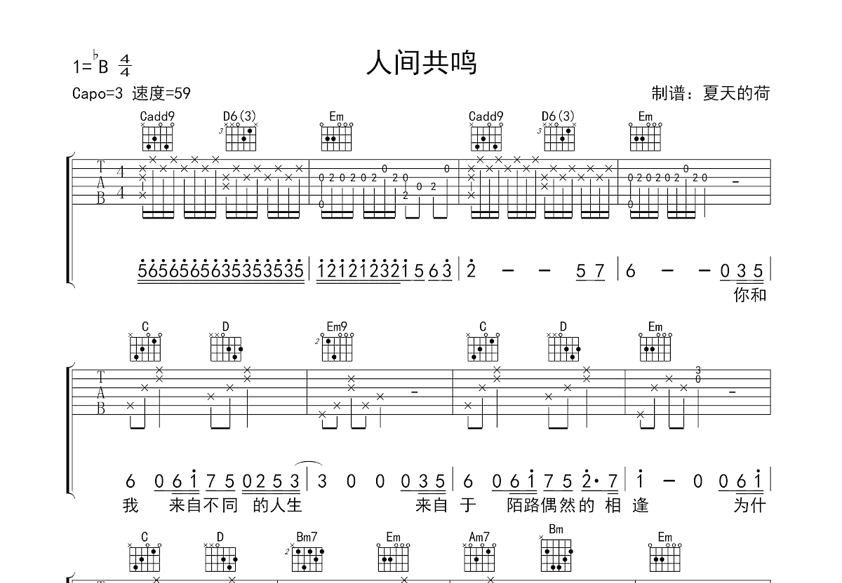 人间共鸣吉他谱预览图