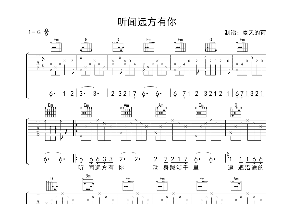 听闻远方有你吉他谱预览图