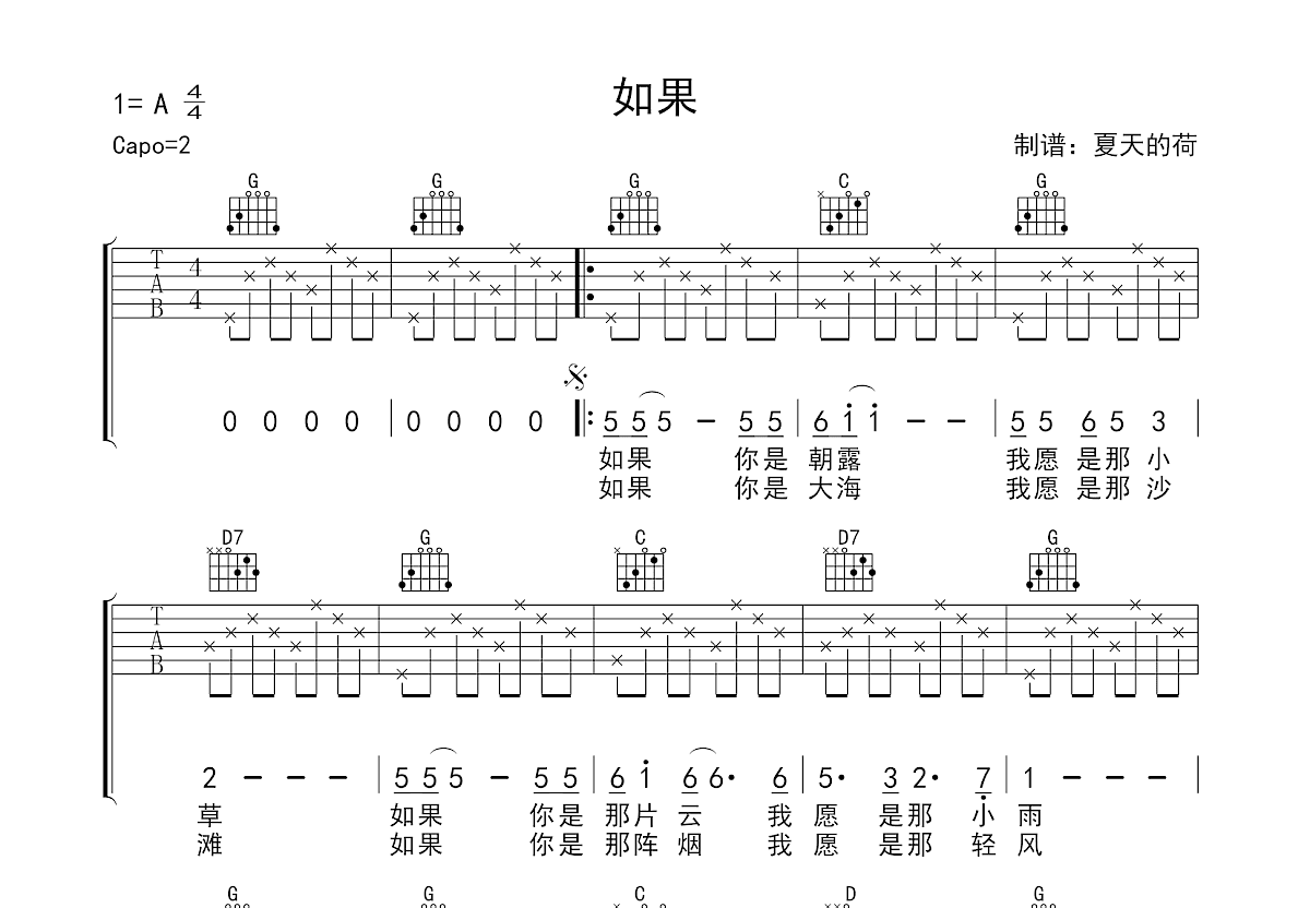 如果吉他谱预览图