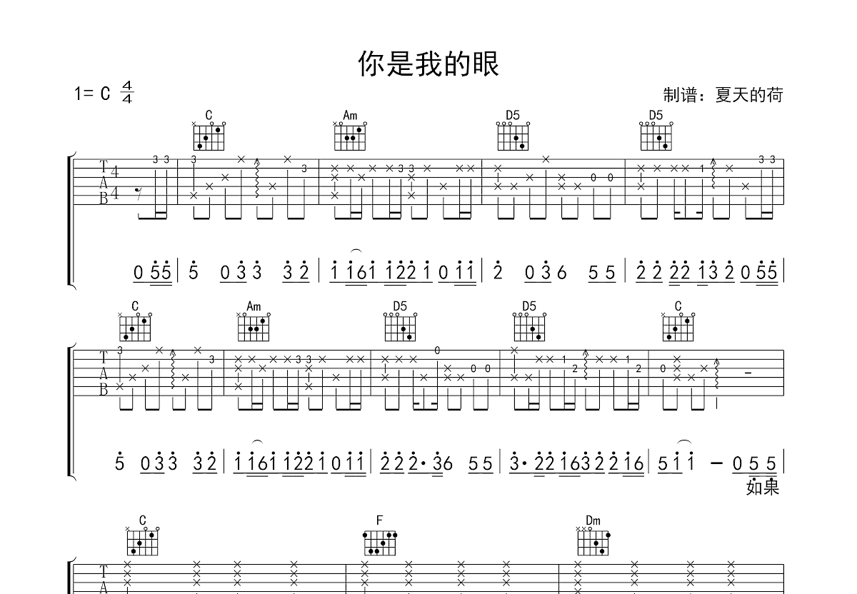 你是我的眼吉他谱预览图