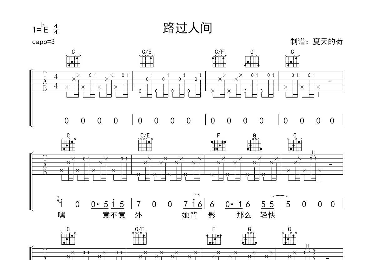 路过人间吉他谱预览图