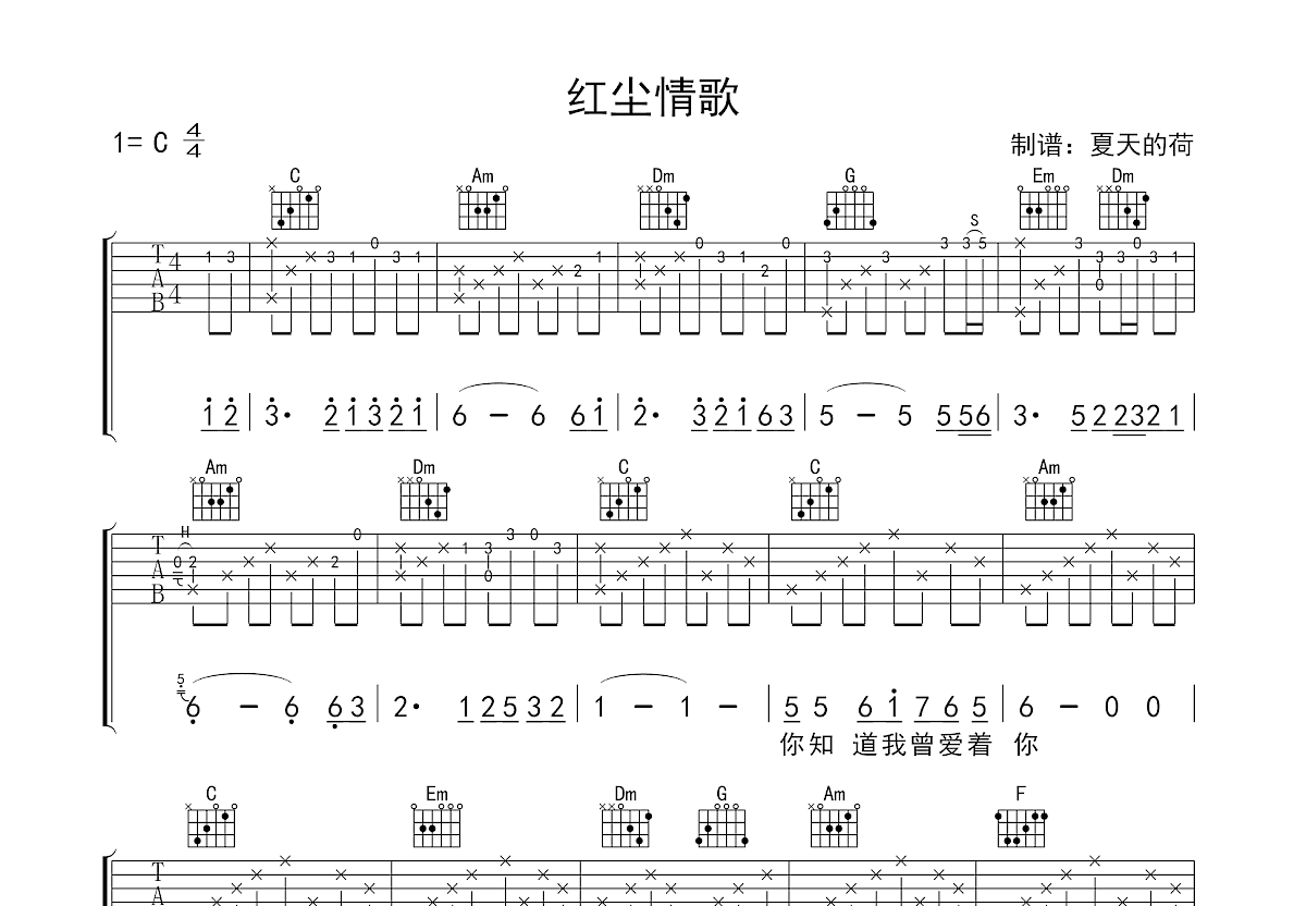 红尘情歌吉他谱预览图