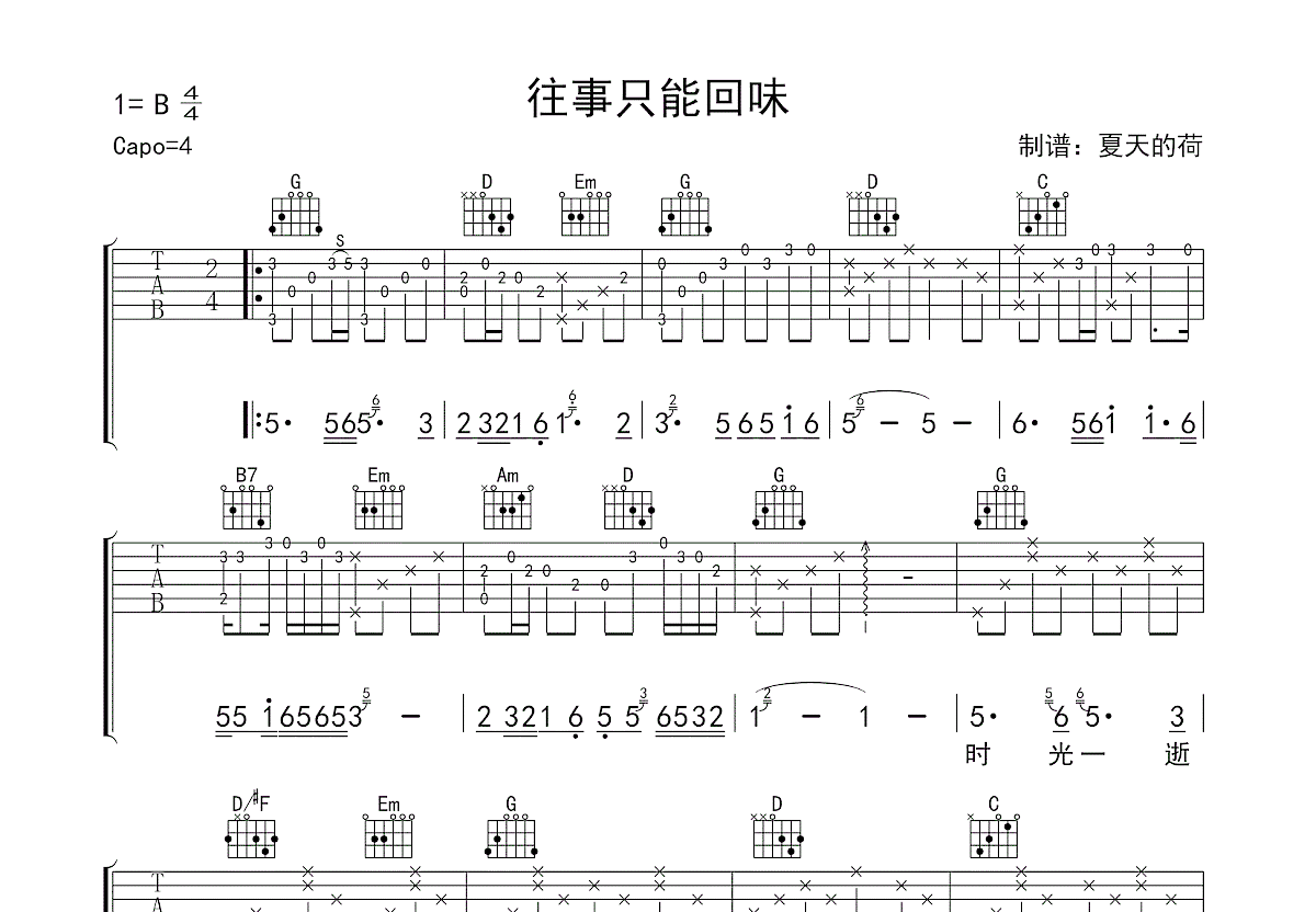 往事只能回味吉他谱预览图