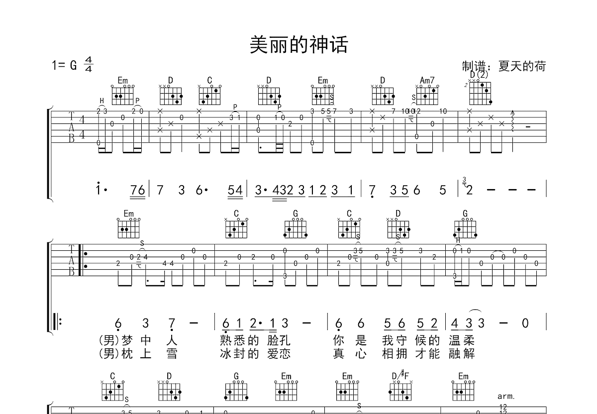 美丽的神话吉他谱预览图
