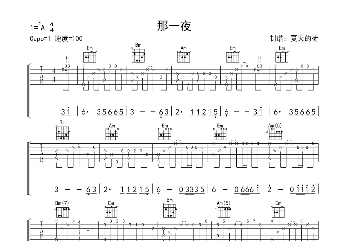 那一夜吉他谱预览图