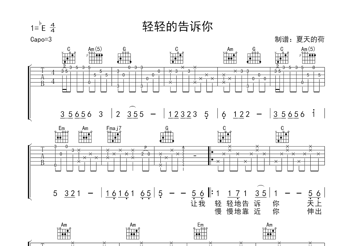 轻轻的告诉你吉他谱预览图