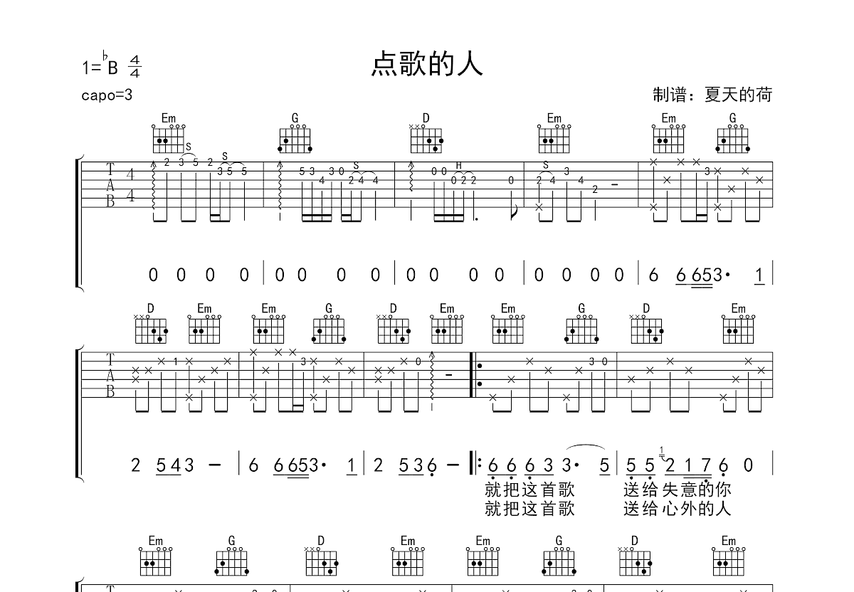 点歌的人吉他谱预览图