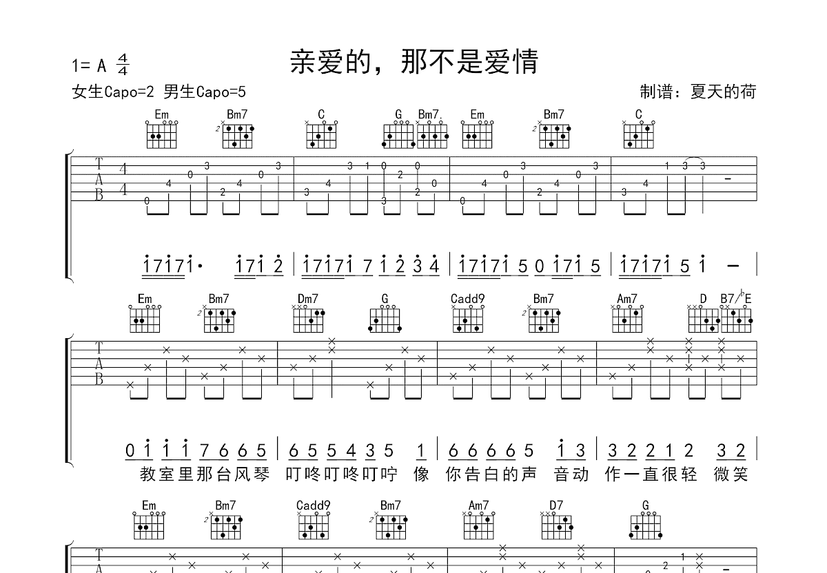 亲爱的，那不是爱情吉他谱预览图