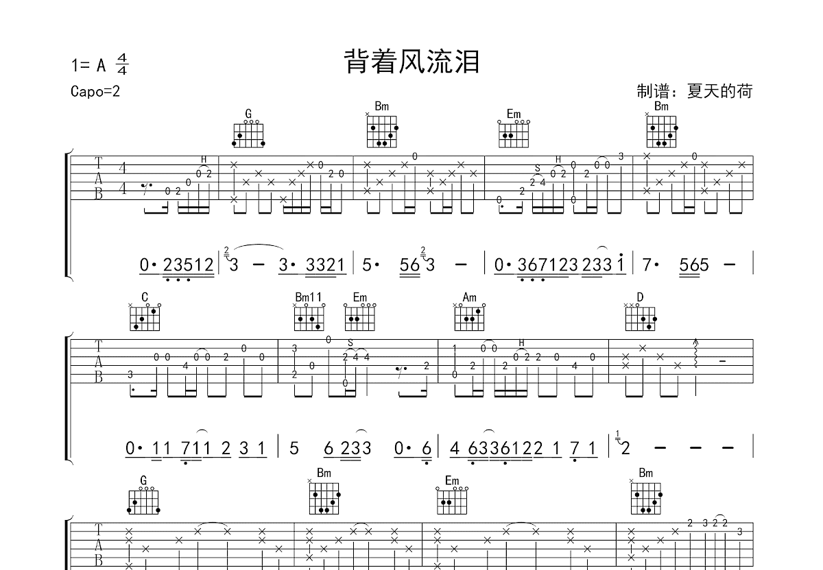 背着风流泪吉他谱_文夫_G调弹唱