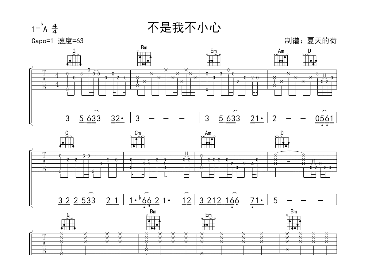 不是我不小心吉他谱预览图