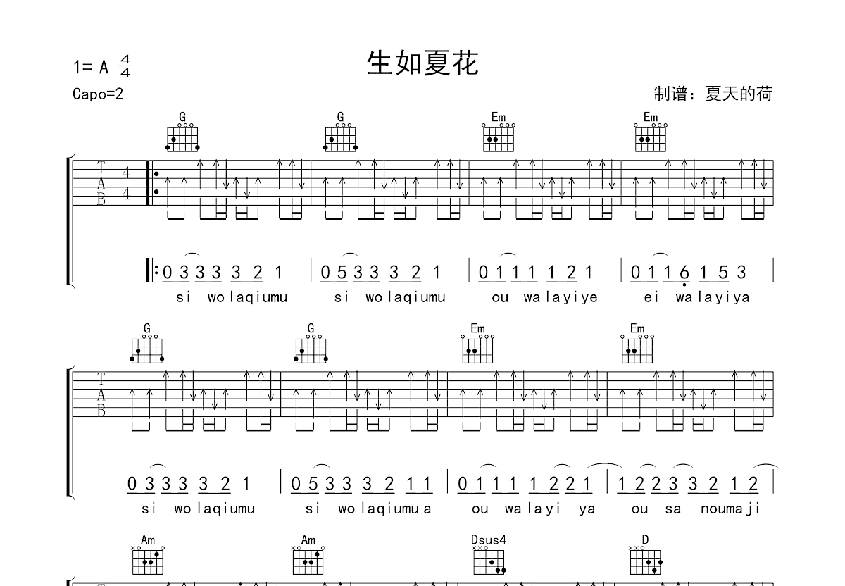 生如夏花吉他谱预览图