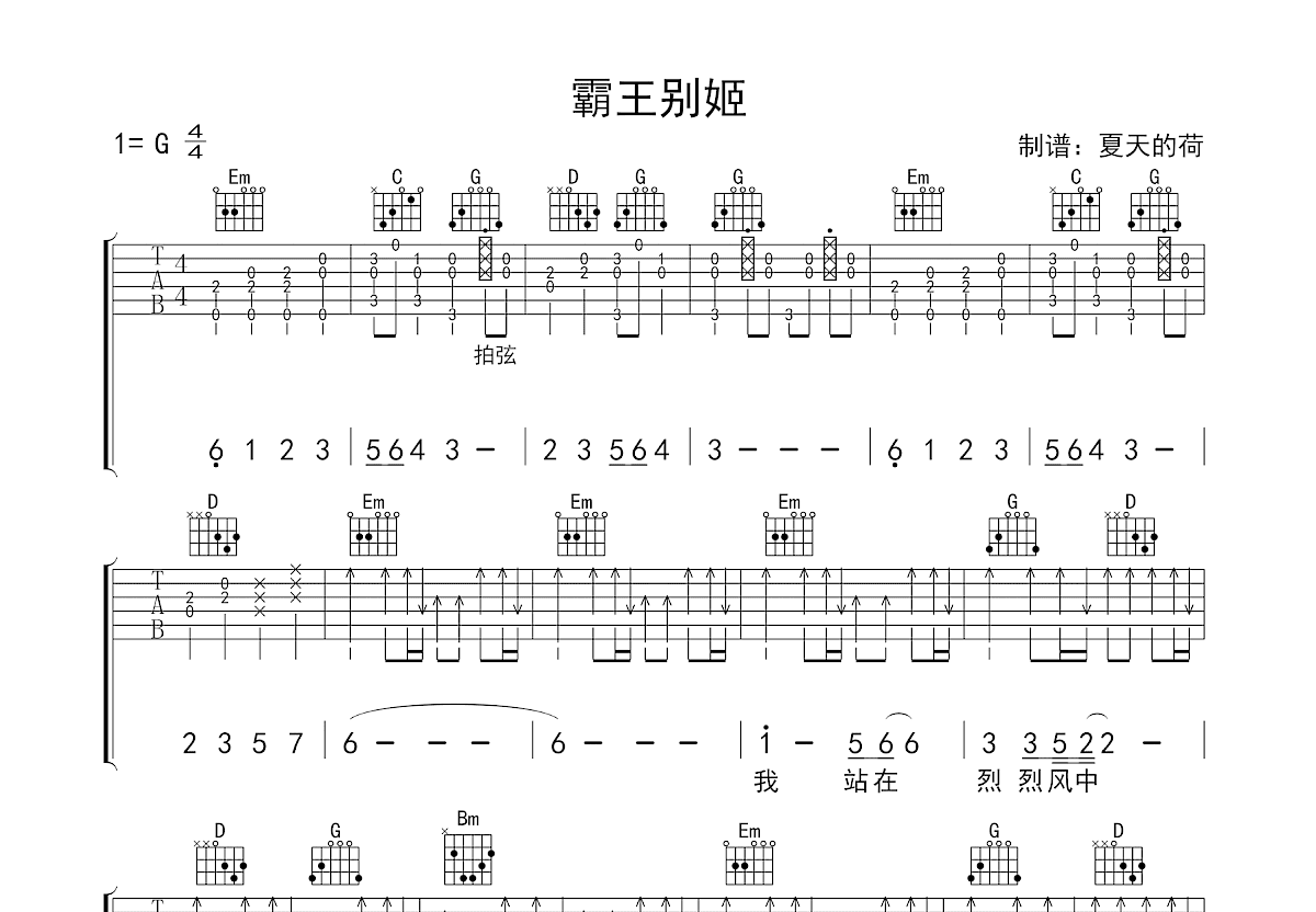 霸王别姬吉他谱预览图