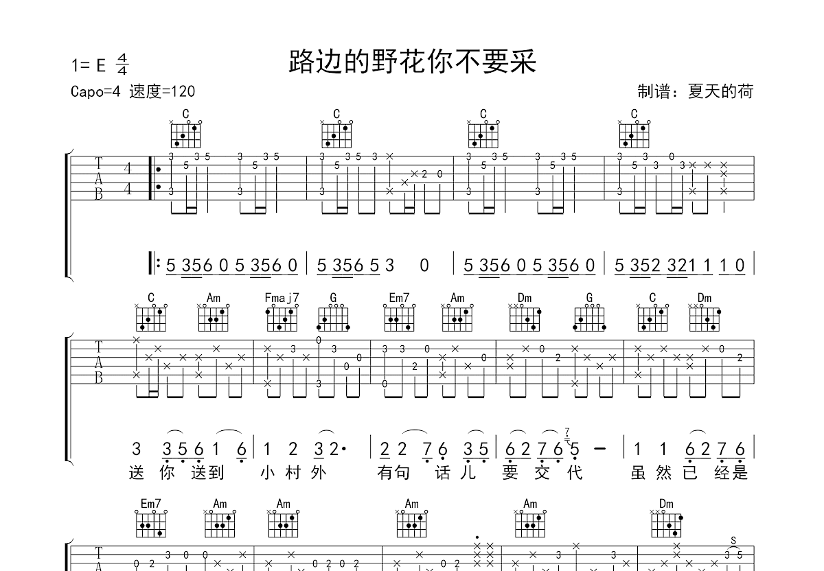 路边的野花不要采吉他谱预览图