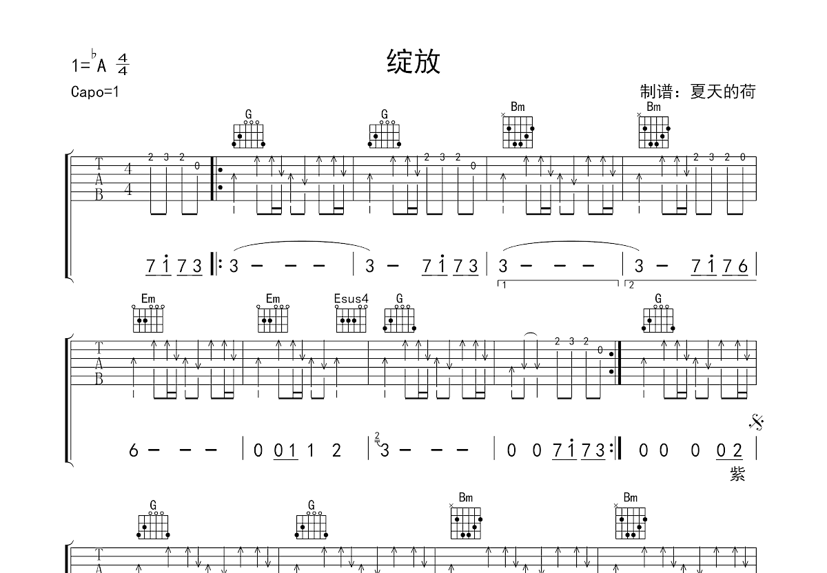 绽放吉他谱预览图