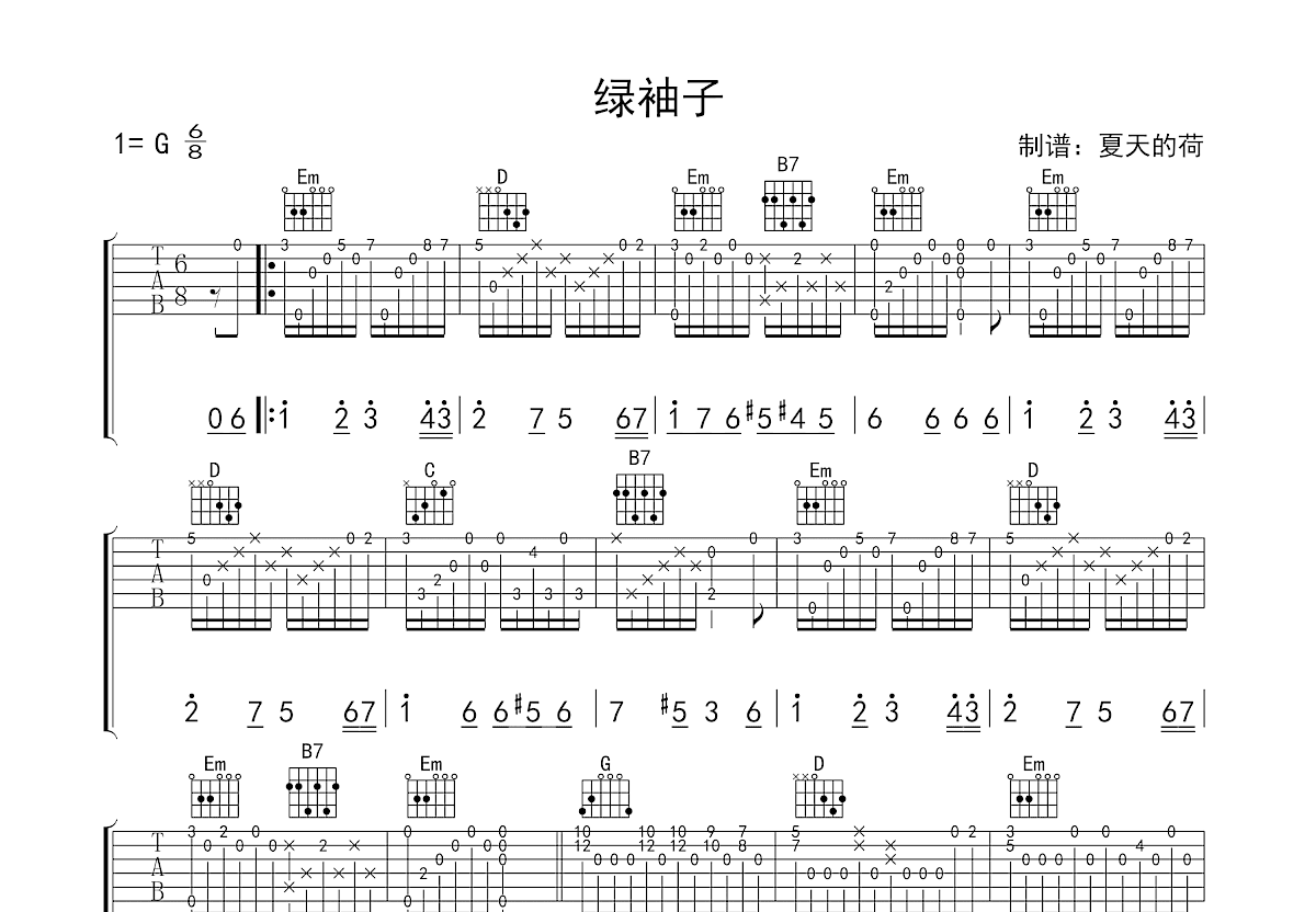 绿袖子吉他谱预览图