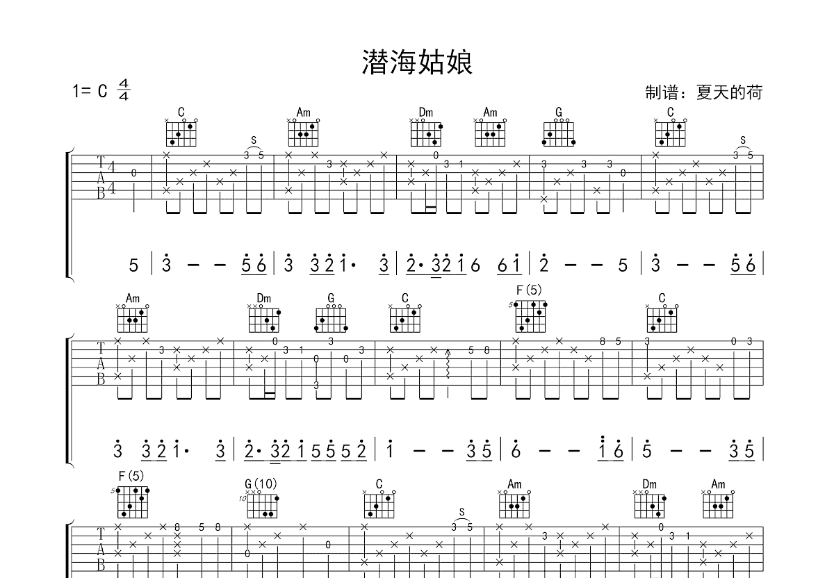 潜海姑娘吉他谱预览图