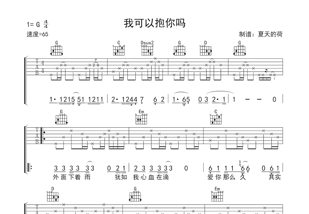 我可以抱你吗吉他谱预览图