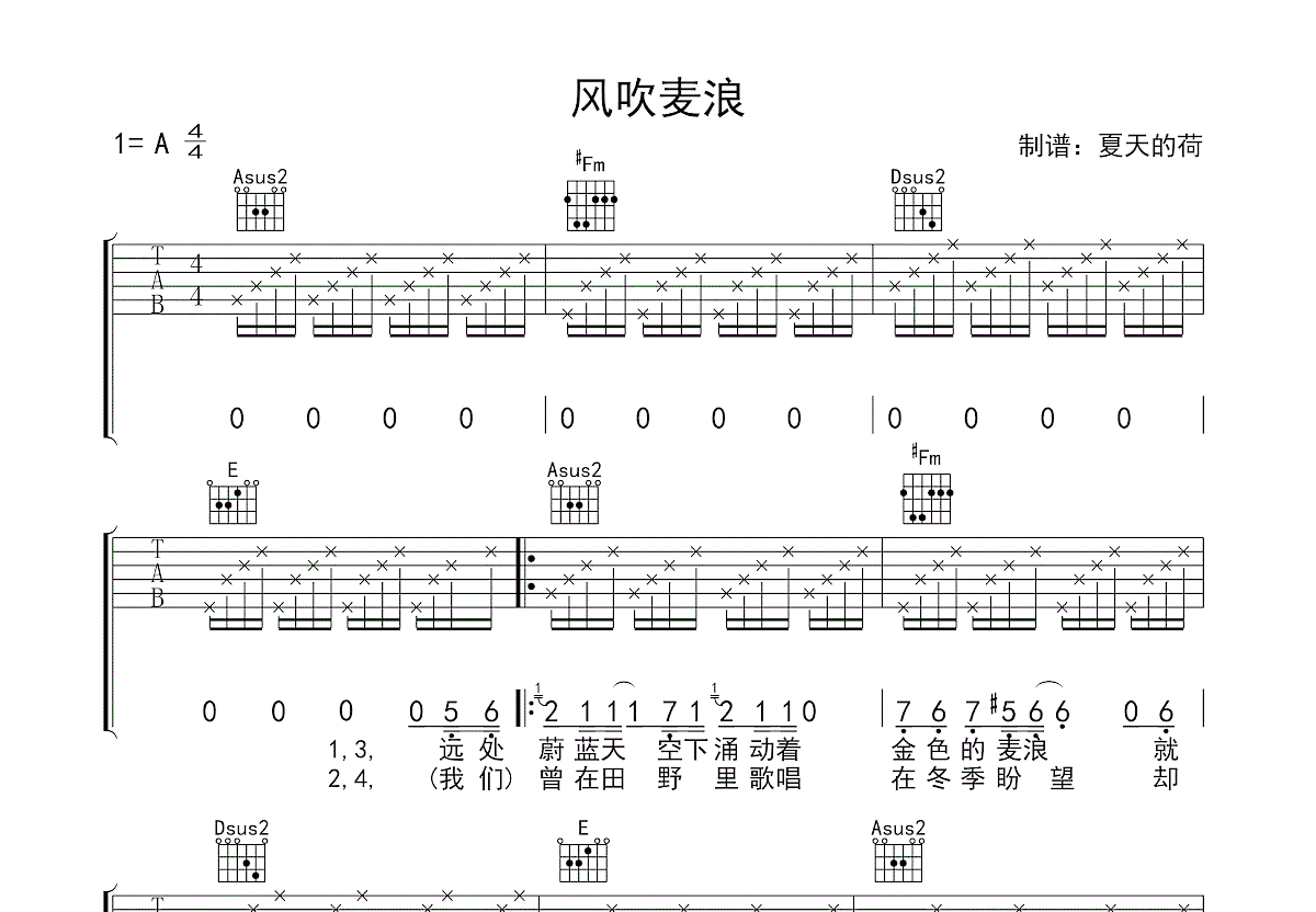 风吹麦浪吉他谱预览图