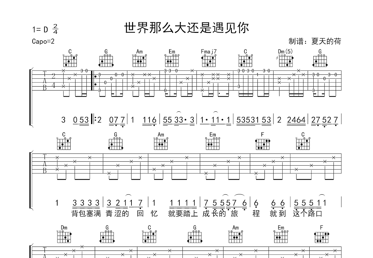 世界这么大还是遇见你吉他谱预览图