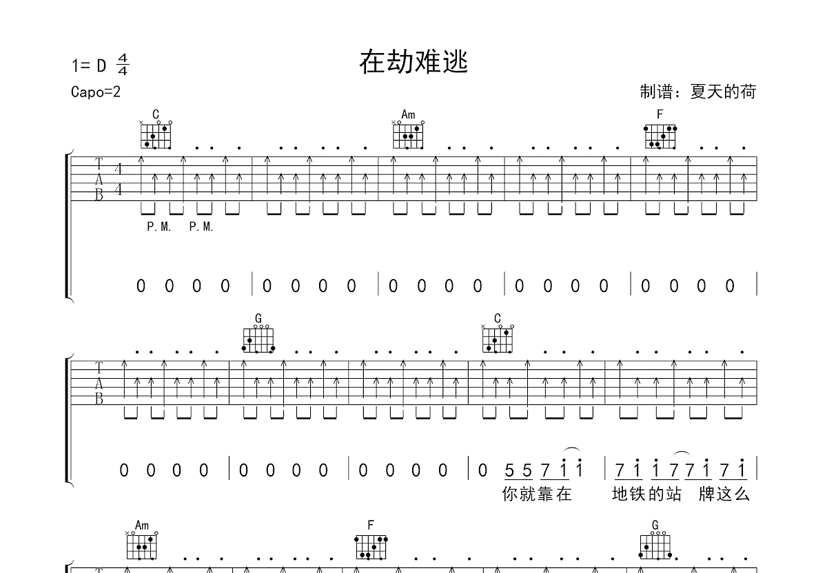 在劫难逃吉他谱_老狼_C调弹唱