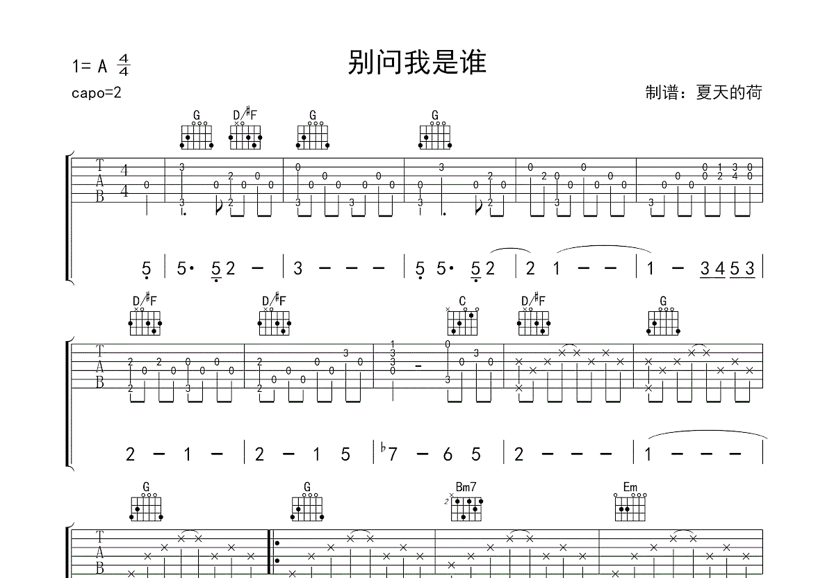 别问我是谁吉他谱预览图