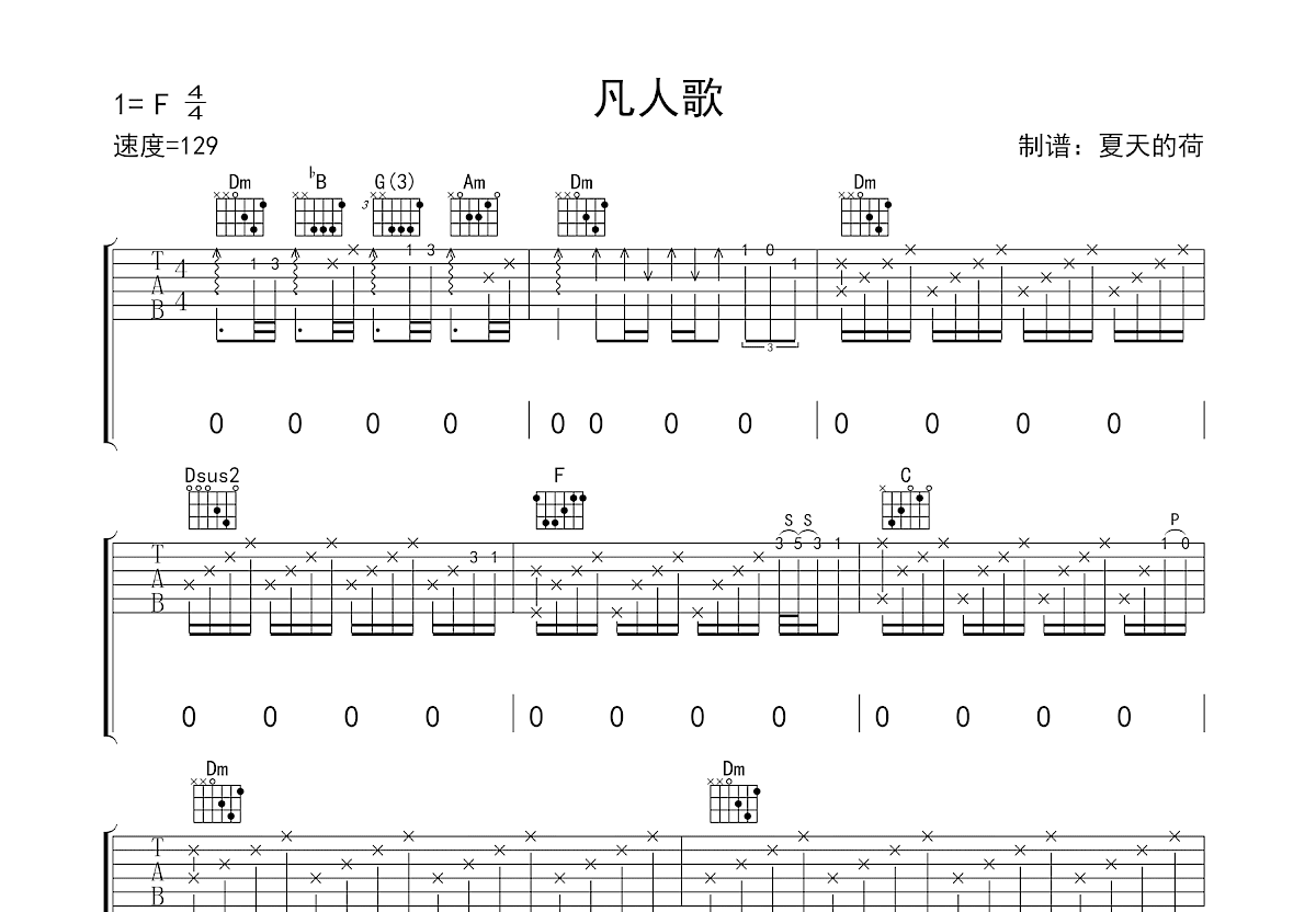 凡人歌吉他谱_李宗盛_F调弹唱