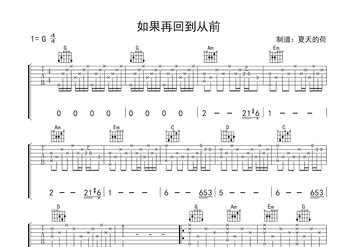 如果再回到从前吉他谱预览图