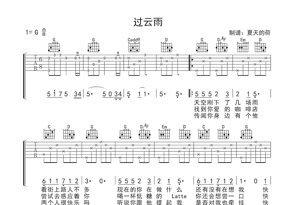 过云雨吉他谱预览图