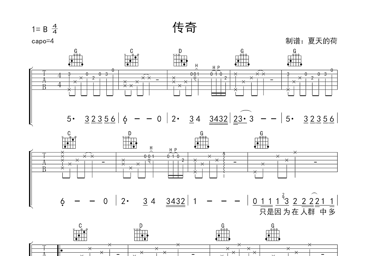 传奇吉他谱预览图