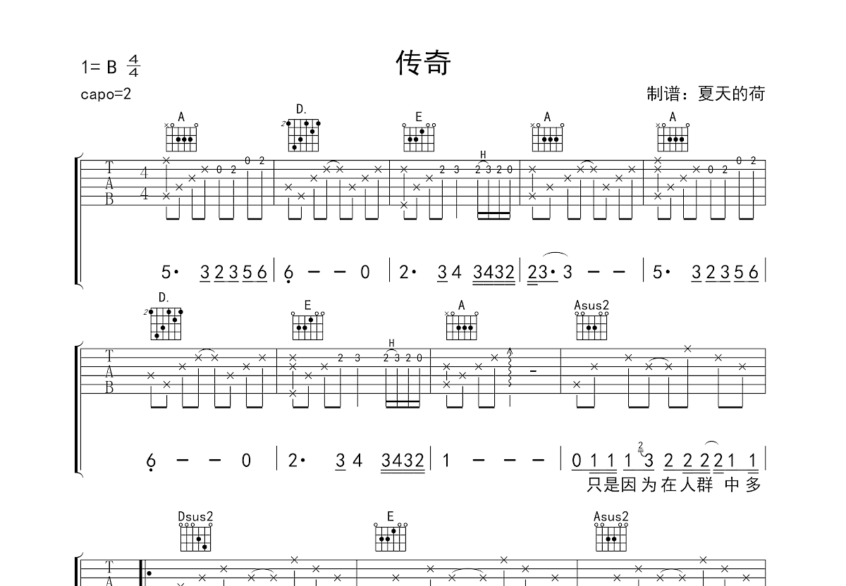 传奇吉他谱预览图