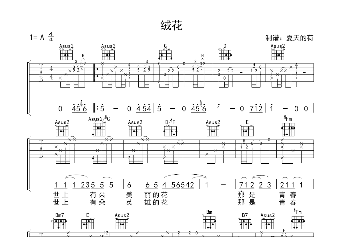 绒花吉他谱预览图