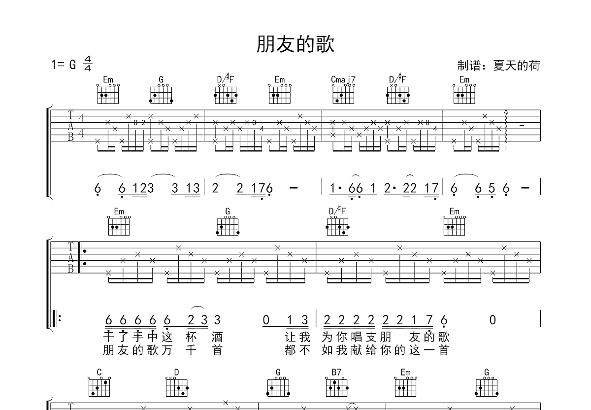 朋友的歌吉他谱预览图