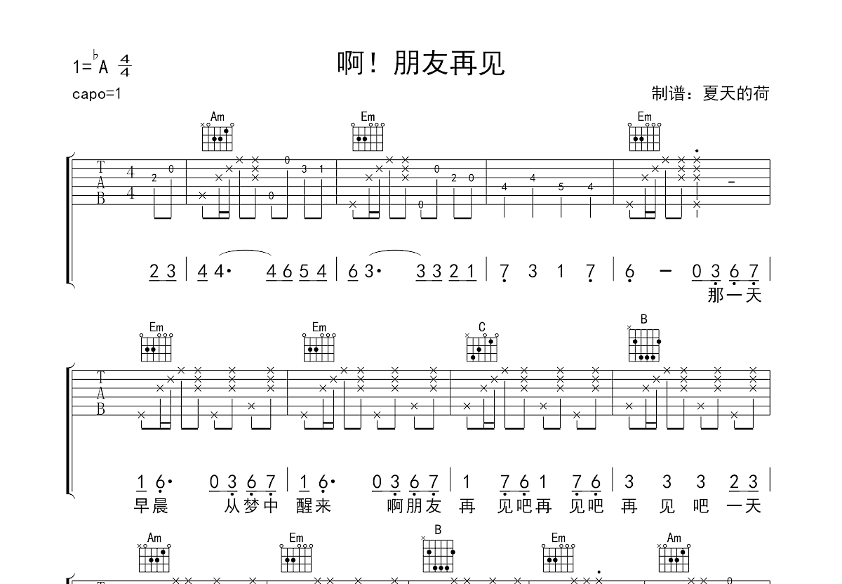 啊！朋友再见吉他谱预览图