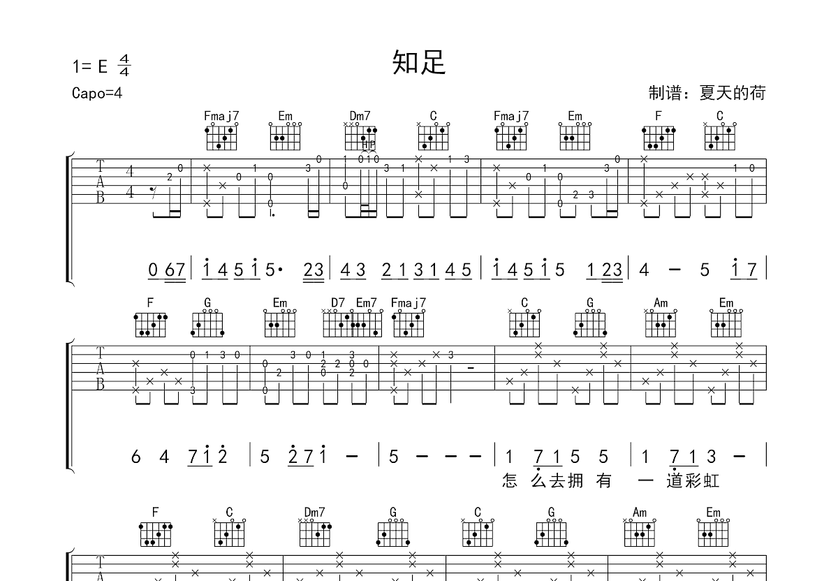 知足吉他谱预览图