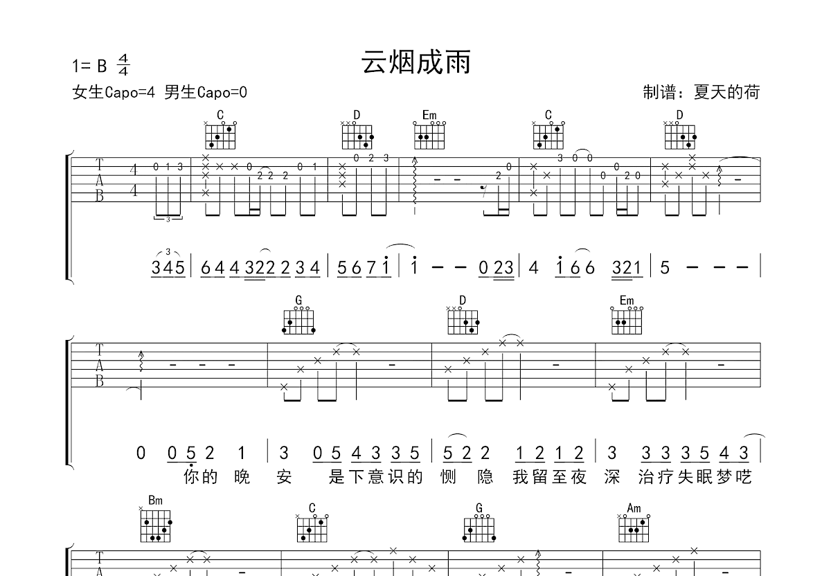 云烟成雨吉他谱预览图