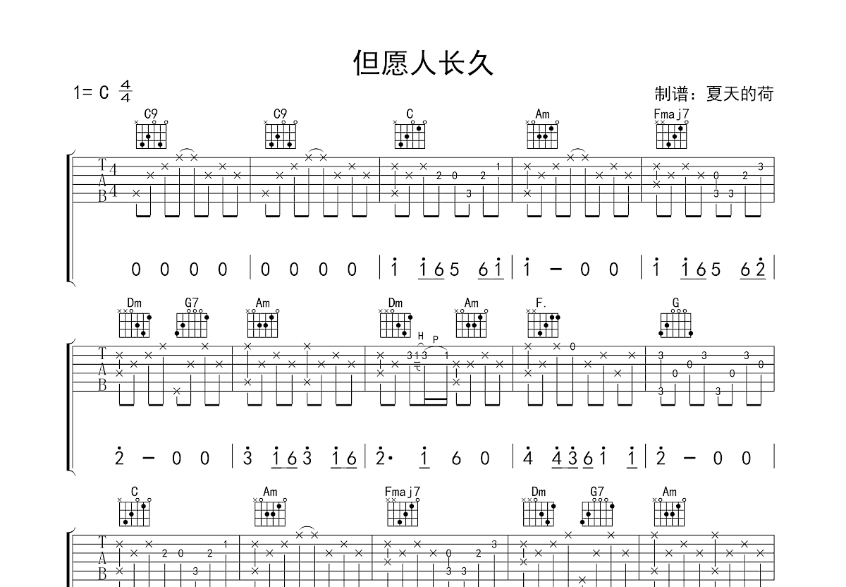 但愿人长久吉他谱预览图